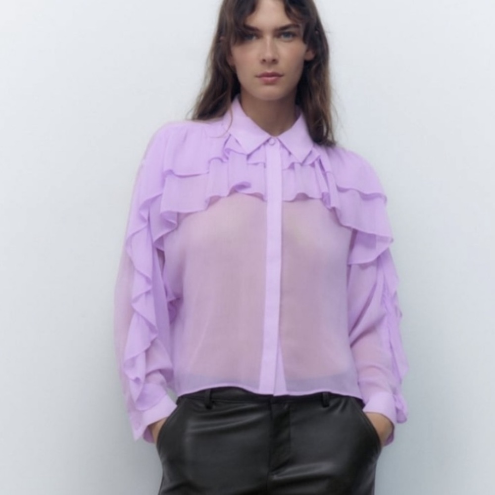 Zara doble ruffle lilac flowy shirt